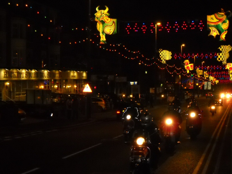 Photo - Southbound promenade view featuring a parade of scooter boys - Concertina Critters 2009 - Blackpool Illuminations Gallery - &copy; Sarah Myerscough