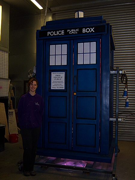 Photo - Tardis Road Feature - Sarah Myerscough (me) with completed feature - Dr Who 2008 - Blackpool Illuminations Gallery - &copy; Sarah Myerscough
