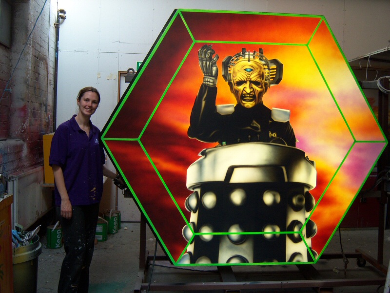Photo - Davros Road Feature (4 of 6) - Sarah Myerscough (me) with a finished feature - Dr Who Davros 2009 - Blackpool Illuminations Gallery - &copy; Sarah Myerscough