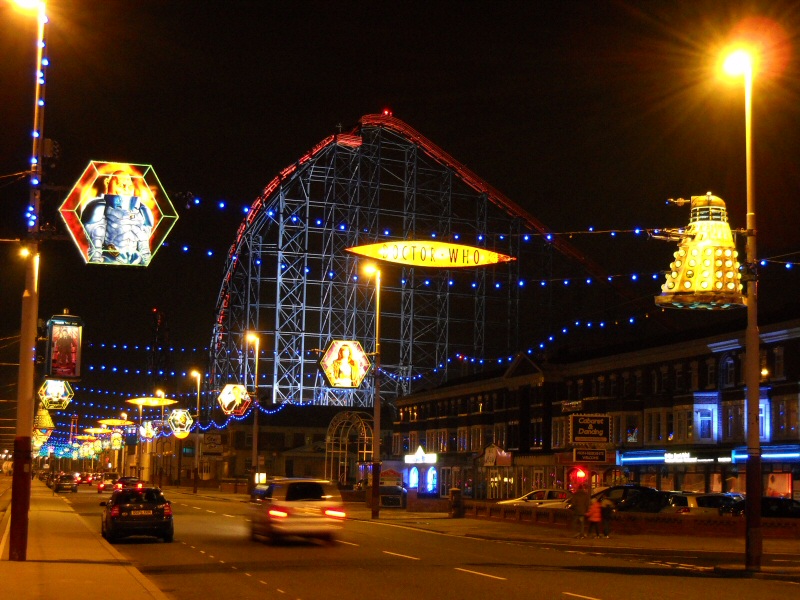 Photo - Illuminated Dr Who Section (4 of 4) - Northbound view with Pleasure Beach and Pepsi Max Big One in the background - Dr Who Davros 2009 - Blackpool Illuminations Gallery - &copy; Sarah Myerscough