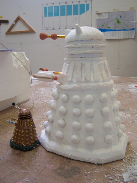 Photo - Carved Polystyrene Dalek and Toy Model (Side View) - Dr Who Maquettes 2007 - Blackpool Illuminations Gallery - &copy; Sarah Myerscough