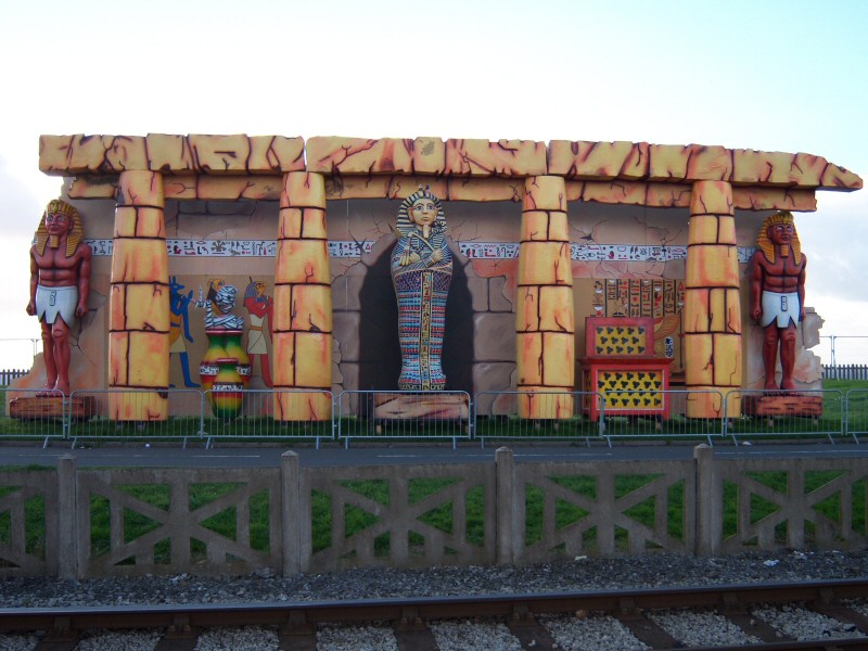 Photo - Egyptian Tableau from the road with tram tracks in foreground - Egyptian Tableau 2007 - Blackpool Illuminations Gallery - &copy; Sarah Myerscough