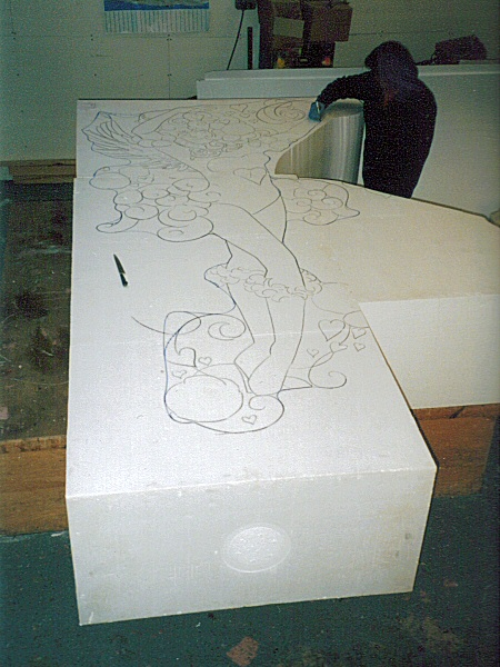 Photo - Illuminations artist Shoichi Yasuda drawing the outline - Drawing and Carving - Making of a Blackpool Illumination - &copy; Sarah Myerscough