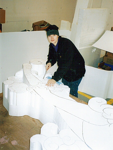 Photo - Sarah Myerscough (me) carving Cupide - Drawing and Carving - Making of a Blackpool Illumination - &copy; Sarah Myerscough