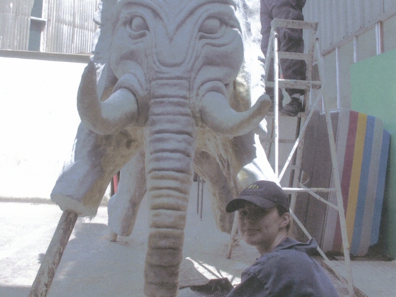 Photo - Sarah Myerscough (me) painting the trunk - Dali Style Elephant - Blackpool Pleasure Beach Gallery - &copy; Sarah Myerscough