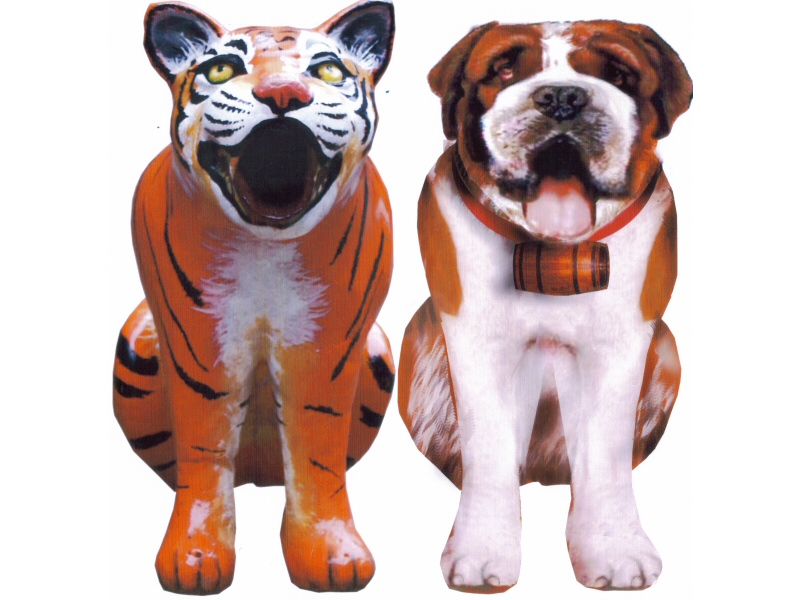 Photo - Artists mock-up showing existing Tidy Tiger bin alongside intended transformation to a St Bernard - Schnorbitz Litter Bin (aka Tidy Tiger Facelift) - Blackpool Pleasure Beach Gallery - &copy; Sarah Myerscough