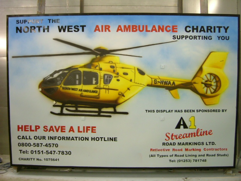 Photo - Air Ambulance sponsorship board in the illuminations sheds - Air Ambulance 2006 - Blackpool Illuminations Gallery - © Sarah Myerscough