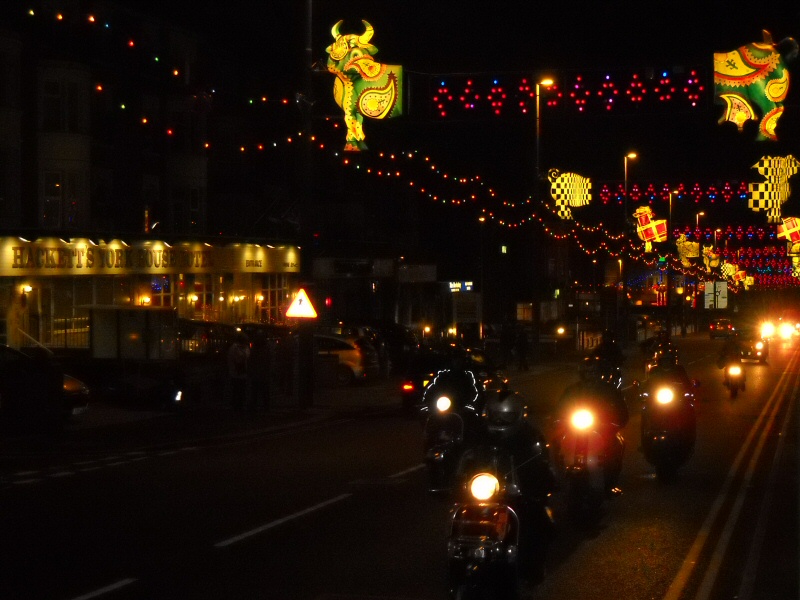 Photo - Southbound promenade view featuring a parade of scooter boys - Concertina Critters 2009 - Blackpool Illuminations Gallery - © Sarah Myerscough