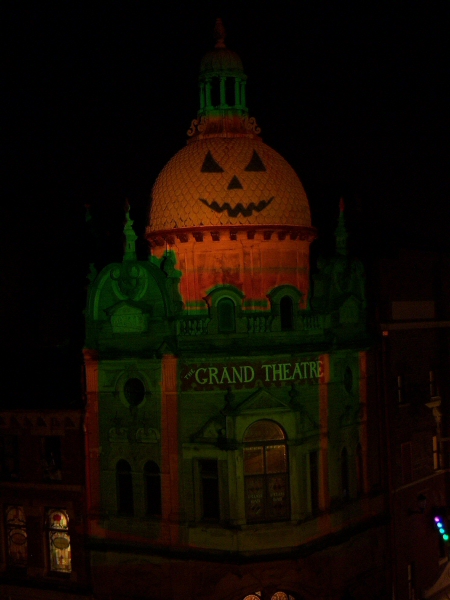 Photo - Halloween slide with pumpkin face on the roof - Grand Theatre Slides 2008 - Blackpool Illuminations Gallery - © Sarah Myerscough