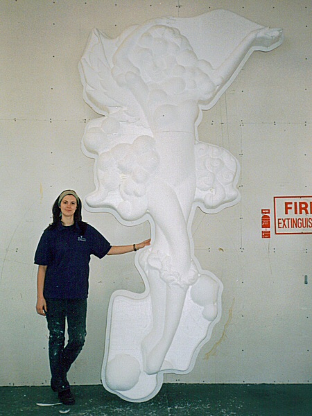 Photo - Sarah Myerscough (me) with a finished model of Cupide - Drawing and Carving - Making of a Blackpool Illumination - © Sarah Myerscough