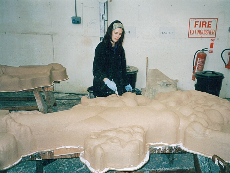 Photo - Sarah Myerscough (me) plastering the model of Cupide - Moulding and Casting - Making of a Blackpool Illumination - © Sarah Myerscough