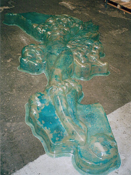 Photo - A fresh fibreglass cast of Cupide with blue mould release agent still on it - Moulding and Casting - Making of a Blackpool Illumination - © Sarah Myerscough