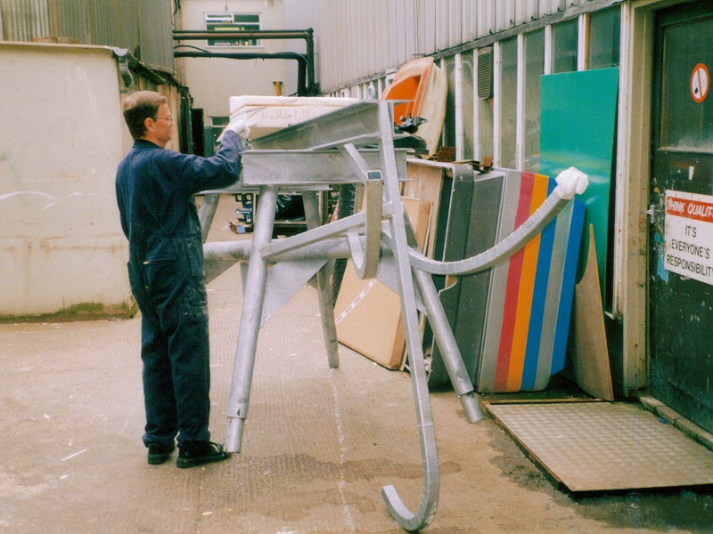 Photo - Fellow artist Doug Sills with the steel framework for the body - Dali Style Elephant - Blackpool Pleasure Beach Gallery - © Sarah Myerscough