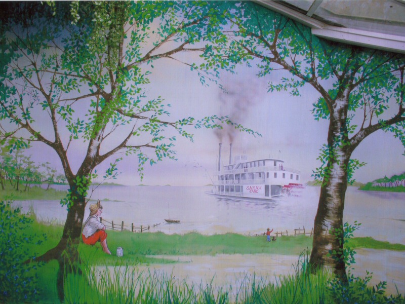 Photo - Mississipi paddle steamer mural on Bourbon Street Cafe wall - Heidi Strasse Revamp - Blackpool Pleasure Beach Gallery - © Sarah Myerscough