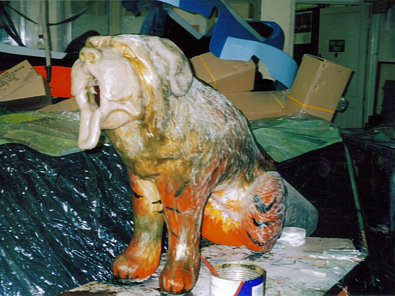 Photo - Fibreglassing over existing head and body nearly complete - Schnorbitz Litter Bin (aka Tidy Tiger Facelift) - Blackpool Pleasure Beach Gallery - © Sarah Myerscough