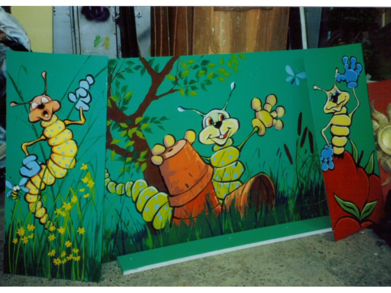 Photo - Completed boards waiting in the workshop - Kiosk (Ellie's Caterpillar Garden Ride) - blackpool pleasure beach gallery - © Sarah Myerscough